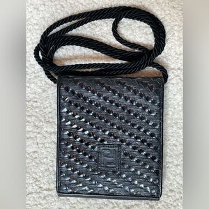 Fendi Vintage Black Woven Leather Rope Strap Crossbody Bag